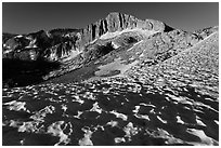 Snow field and North Peak, morning. Yosemite National Park, California, USA. (black and white)