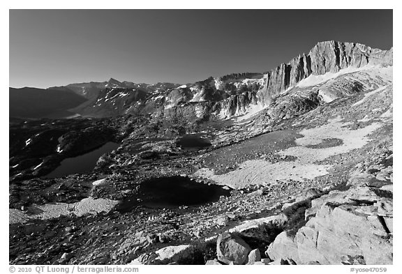 Twenty Lakes Basin and North Peak. Yosemite National Park (black and white)
