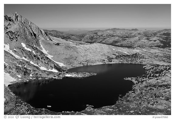 Upper McCabe Lake from above. Yosemite National Park (black and white)