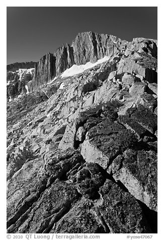 Sierra Nevada Crest Ridge leading to  North Peak. Yosemite National Park (black and white)