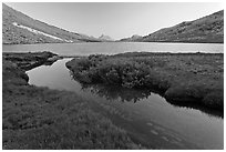 Stream and Roosevelt Lake at sunset. Yosemite National Park ( black and white)