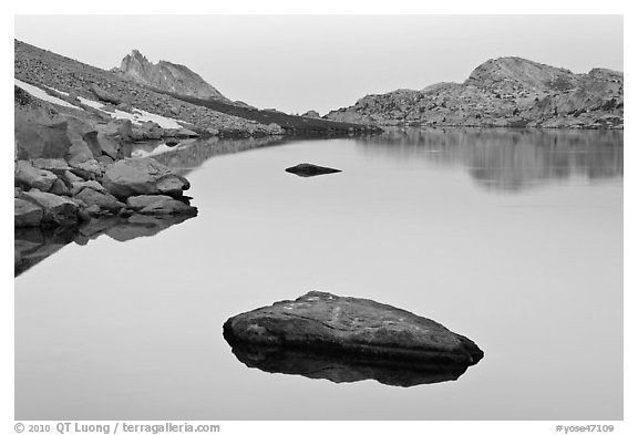 Dawn over Roosevelt Lake. Yosemite National Park (black and white)