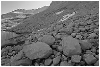 Boulders from rock slide below Mount Conness. Yosemite National Park ( black and white)