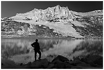 Park visitor looking, Lake Roosevelt. Yosemite National Park ( black and white)