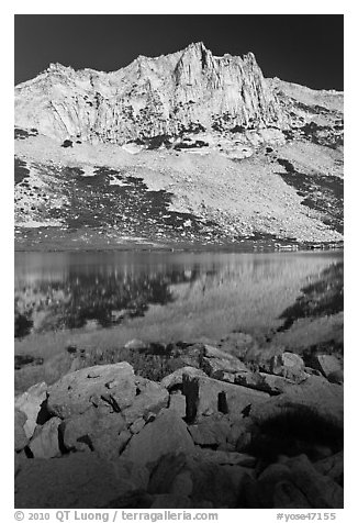 Craggy Peak and Sierra lake. Yosemite National Park (black and white)