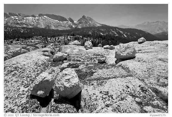 Boulders, slabs, and Ragged Peak. Yosemite National Park (black and white)