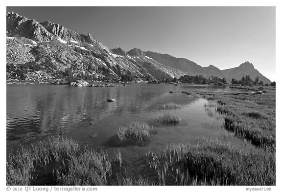 Upper Young Lake and Ragged Peak range. Yosemite National Park (black and white)