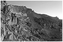 Rocky slopes of Mount Connesss, dawn. Yosemite National Park, California, USA. (black and white)