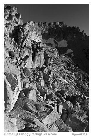 High Sierra Peak at sunrise, Mount Conness. Yosemite National Park (black and white)