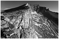 Steep rock walls, Mount Conness. Yosemite National Park, California, USA. (black and white)