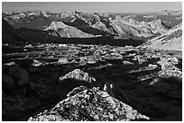 Domes and mountains from rocky plateau, Mount Conness. Yosemite National Park ( black and white)