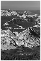 Ragged Peak, Fairview Dome, Half-Dome. Yosemite National Park, California, USA. (black and white)