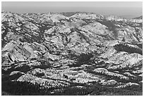 Sculpture granited formations in the distance. Yosemite National Park, California, USA. (black and white)