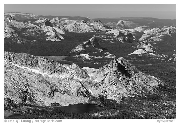 Young Lakes, Tuolumne Meadow, and Half-Dome in the distance. Yosemite National Park (black and white)