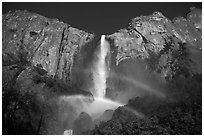 Bridalveil Fall with double rainbow. Yosemite National Park, California, USA. (black and white)