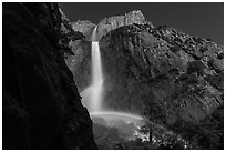 White rainbow at the base of Yosemite Falls. Yosemite National Park, California, USA. (black and white)