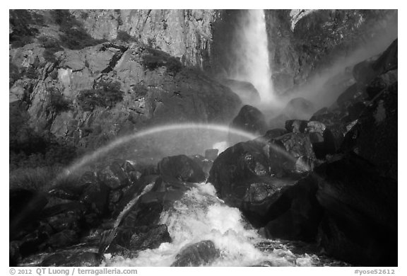 Afternoon rainbow, Bridalveil Fall. Yosemite National Park (black and white)