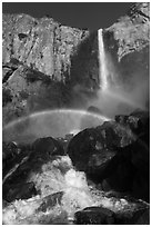 Spray rainbows, Bridalveil Fall. Yosemite National Park, California, USA. (black and white)