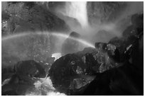 Rainbows in the mist of Bridalveil Fall. Yosemite National Park, California, USA. (black and white)