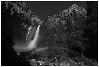 Lunar rainbow, Lower Yosemite Fall. Yosemite National Park, California, USA. (black and white)