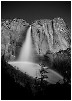 Lunar rainbow, Upper Yosemite Fall. Yosemite National Park, California, USA. (black and white)