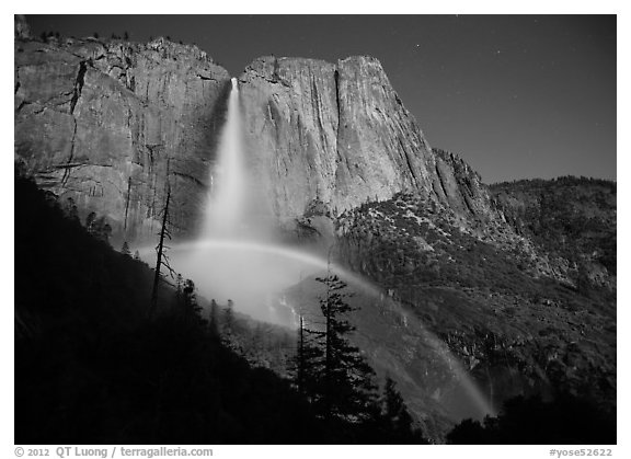 Lunar bow at night, Upper Yosemite Fall. Yosemite National Park, California, USA.