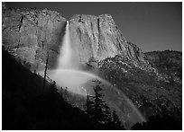 Lunar bow at night, Upper Yosemite Fall. Yosemite National Park ( black and white)