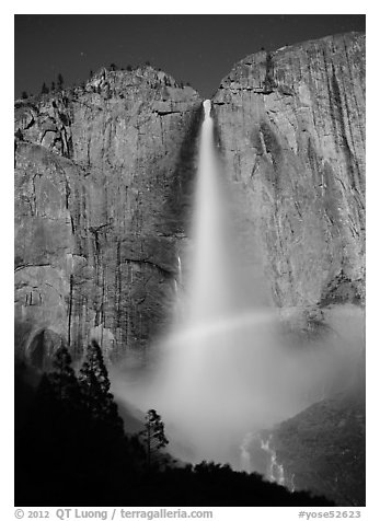 Space rainbow in Upper Yosemite Fall spray. Yosemite National Park (black and white)