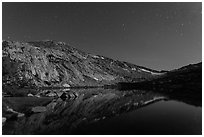 Vogelsang Lake moonlit at night. Yosemite National Park ( black and white)