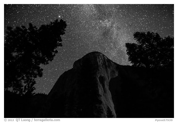El Capitan and Milky Way at night. Yosemite National Park (black and white)