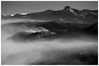 Smoke from fire at night below Clark Range. Yosemite National Park ( black and white)