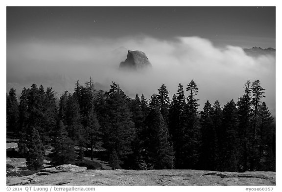 Half-Dome from Sentinel Dome at night at night. Yosemite National Park (black and white)