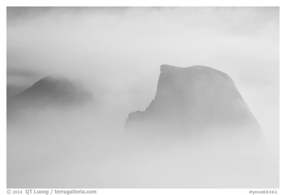 Half-Dome and Clouds Rest in smoke cloud. Yosemite National Park (black and white)