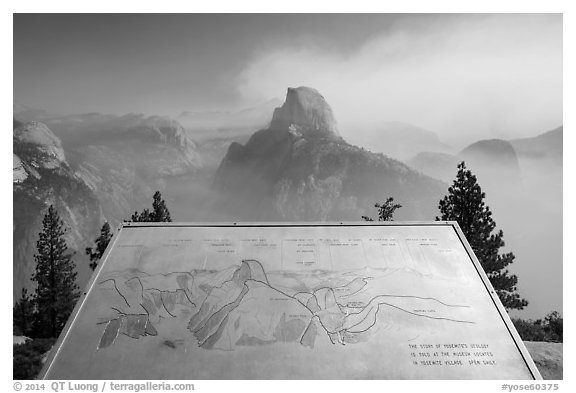 Half Dome intepretive sign. Yosemite National Park (black and white)