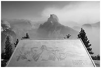 Half Dome intepretive sign. Yosemite National Park ( black and white)