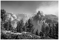 Visitor looking, Glacier Point. Yosemite National Park ( black and white)