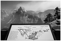 Glacier Point lower terrace intepretive sign. Yosemite National Park ( black and white)