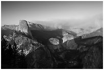 Half-Dome and forest fire from Washburn Point, late afternoon. Yosemite National Park ( black and white)