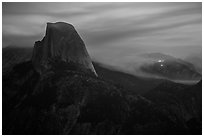 Half-Dome, forest fire, and smoke. Yosemite National Park ( black and white)