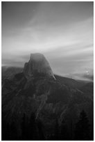 Half-Dome, forest fire, and smoke. Yosemite National Park ( black and white)