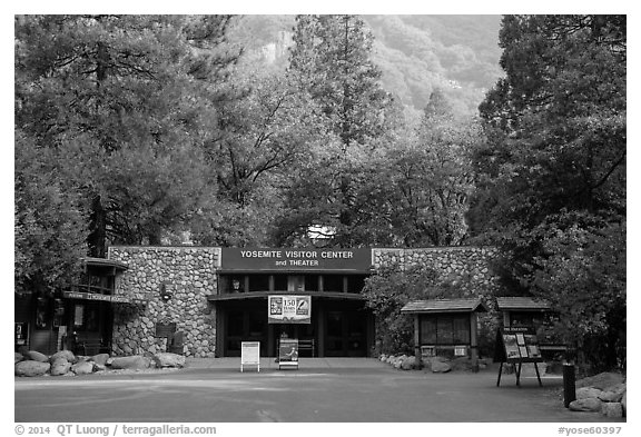 Valley visitor center. Yosemite National Park (black and white)