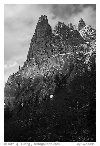 West face of Sentinel Rock from base. Yosemite National Park (black and white)