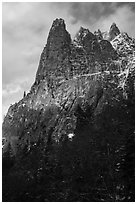West face of Sentinel Rock from base. Yosemite National Park ( black and white)
