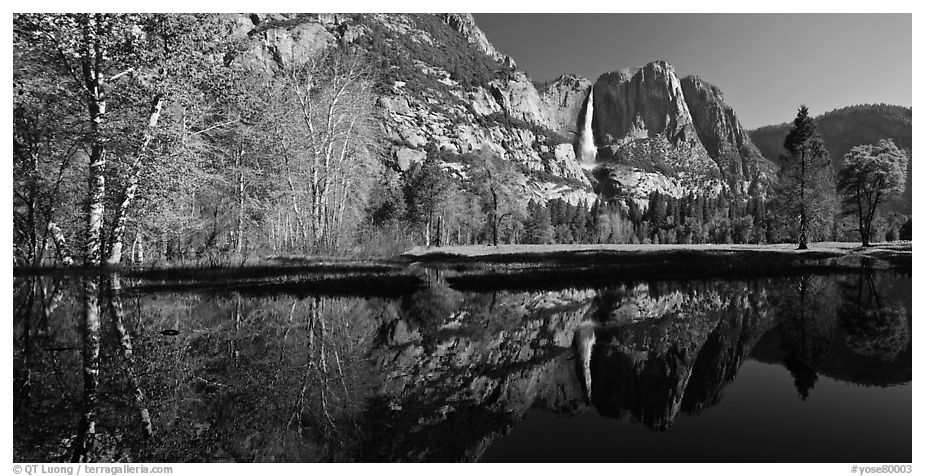 Panoramic Black And White Picturephoto Yosemite Falls Reflected In