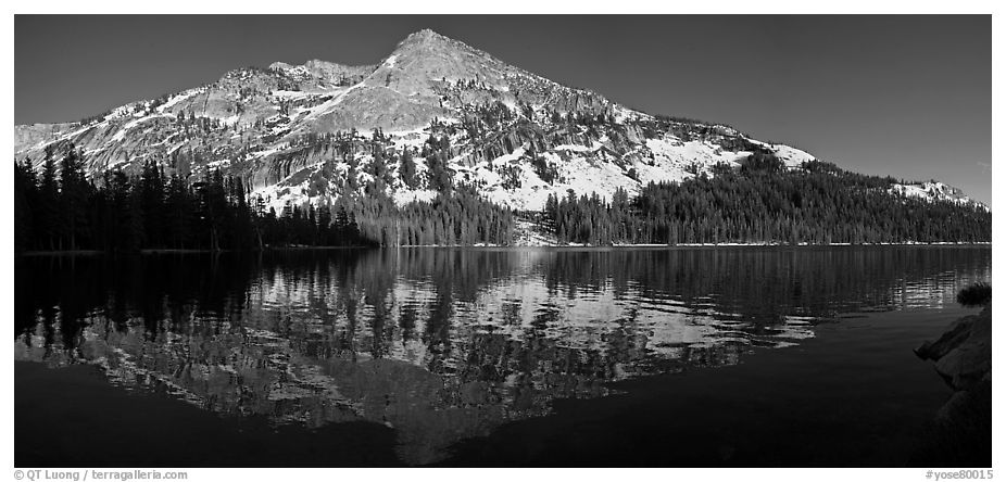 Tenaya Lake and snow covered peaks. Yosemite National Park (black and white)