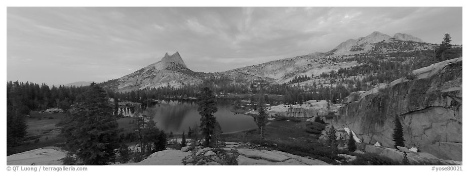 Upper Cathedral Lake, sunset. Yosemite National Park (black and white)