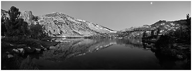 Alpine lake in cirque at dusk, Vogelsang. Yosemite National Park (Panoramic black and white)