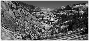 Smooth granite scenery in the Upper Merced River Canyon. Yosemite National Park, California, USA. (black and white)