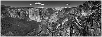 View of West Yosemite Valley. Yosemite National Park (Panoramic black and white)