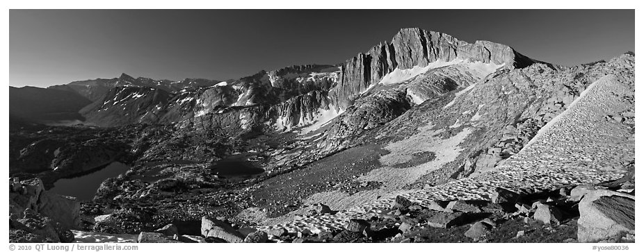 North Peak and Twenty Lakes Basin from McCabe Pass, early morning. Yosemite National Park, California, USA.